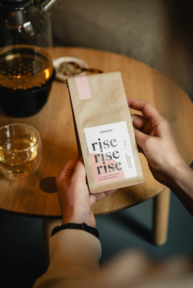 Rise | Matcha-dusted Morgentee mit Sencha, Gunpowder & Ingwerstücken